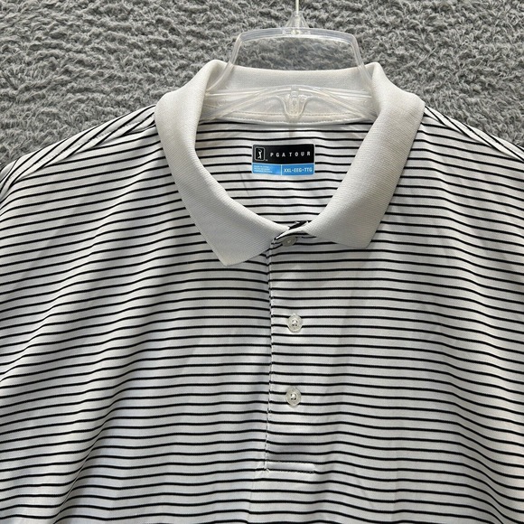 PGA Tour Shirt Mens XXL‎ Black White Striped Polo Golf Embroidered Logo Athletic - Picture 3 of 10
